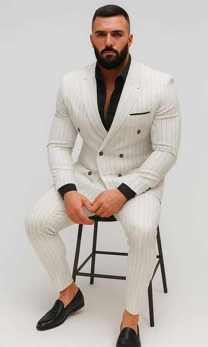 White Suits With Black Pinstripe - 1920's 1940's Dress Suit
