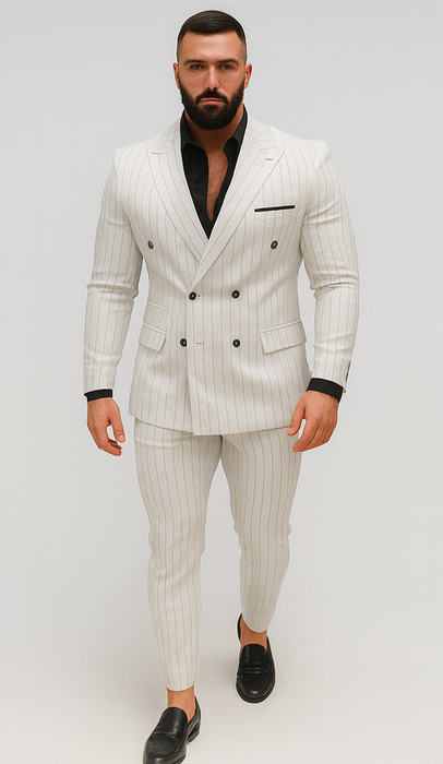 White Suits With Black Pinstripe - 1920's 1940's Dress Suit