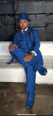 Wide leg Suits - Classic Fit Suits - Athletic Fit Suits 1 Button Vested Suits - Wool Sapphire Suits
