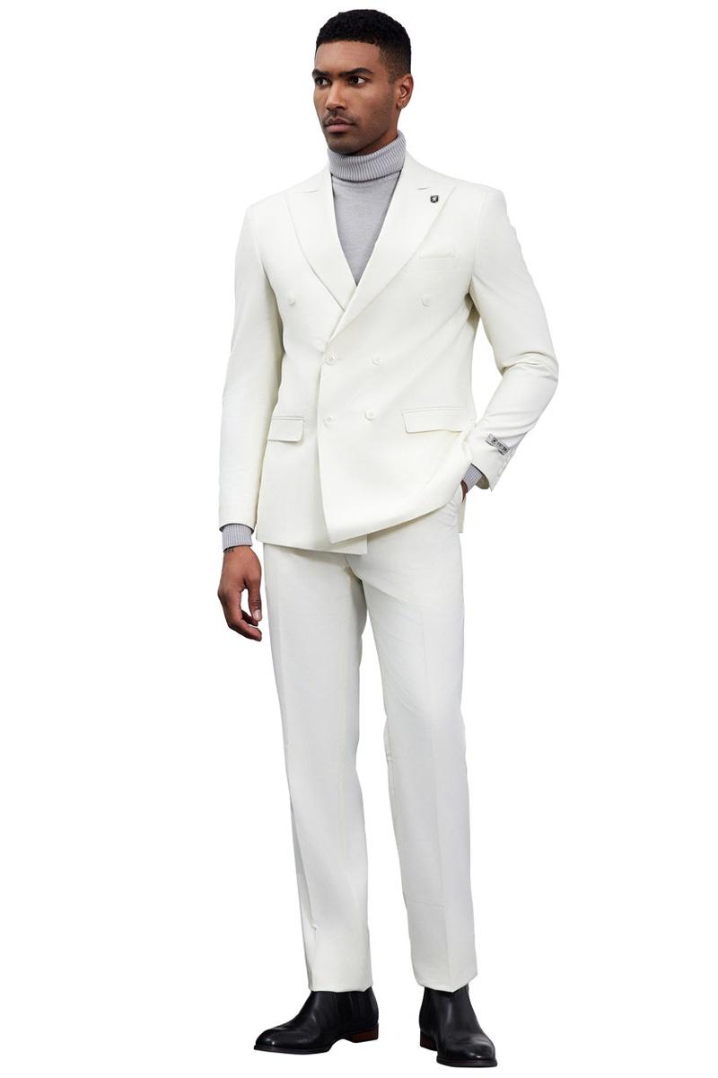 Men's Designer Stacy Adams Classic Double Breasted Suit in Ivory - Image 4