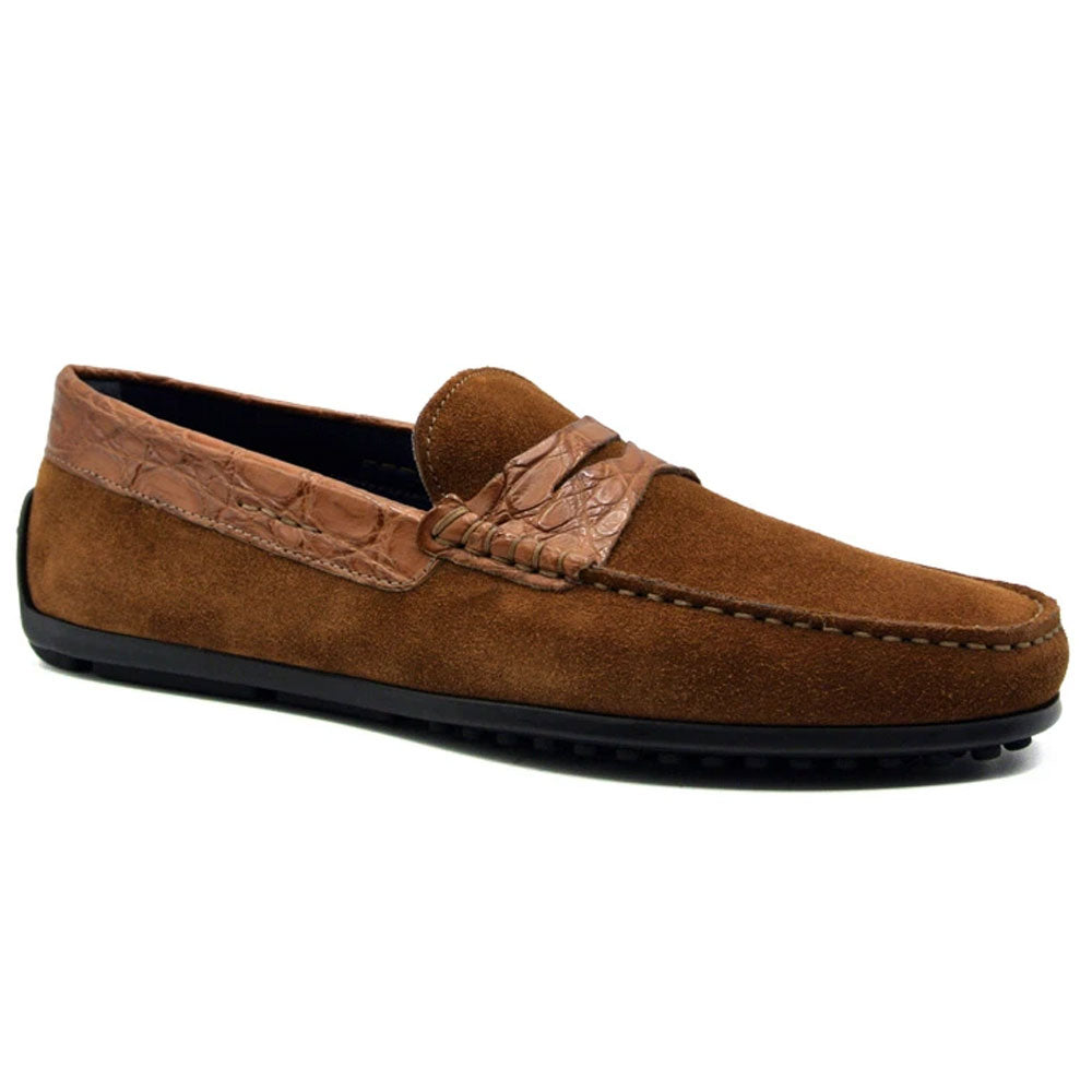 8 Zelli Monza Suede & Crocodile Driving Shoes Cognac (31-160-CGN)