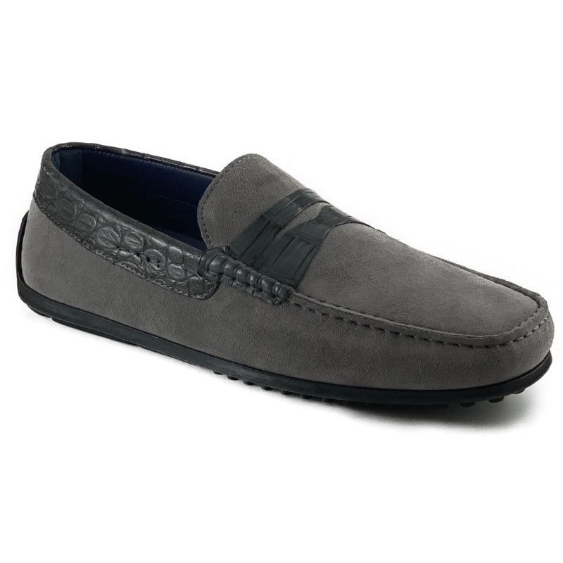 8.5 Zelli Monza Suede & Crocodile Driving Shoes Gray (31-160-GRY)