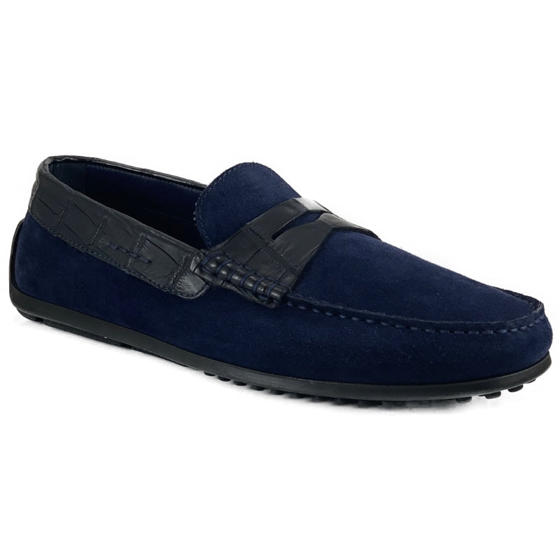 9 Zelli Monza Suede & Crocodile Driving Shoes Navy (31-160-NVY)