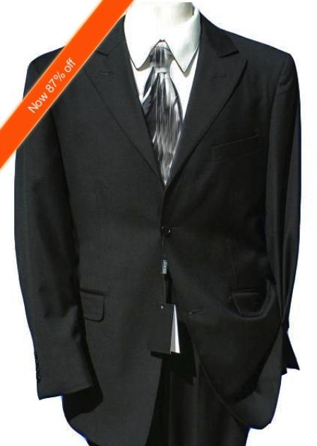 Mensusa Products 2Button Peak Lapel Jet Black Suit (Also in Navy) Flat Front
