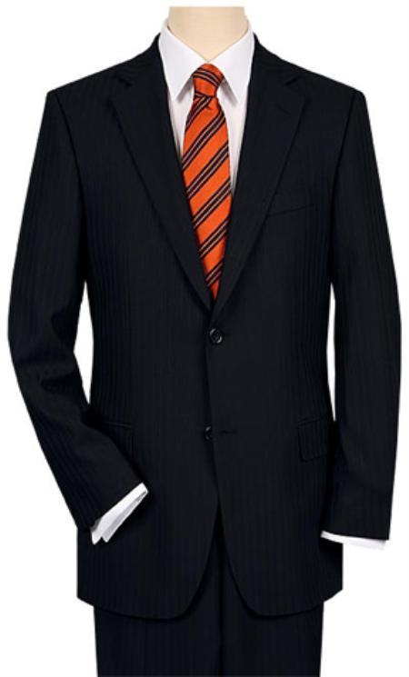 2 or 3 Button Vented without pleat flat front Black Shadow Stripe Suit