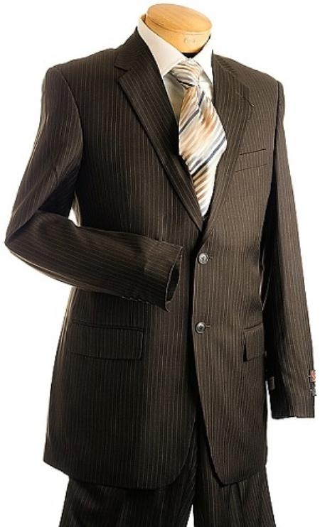 Mensusa Products 3 Button Brown Pin Stripe Mens Suit Brown
