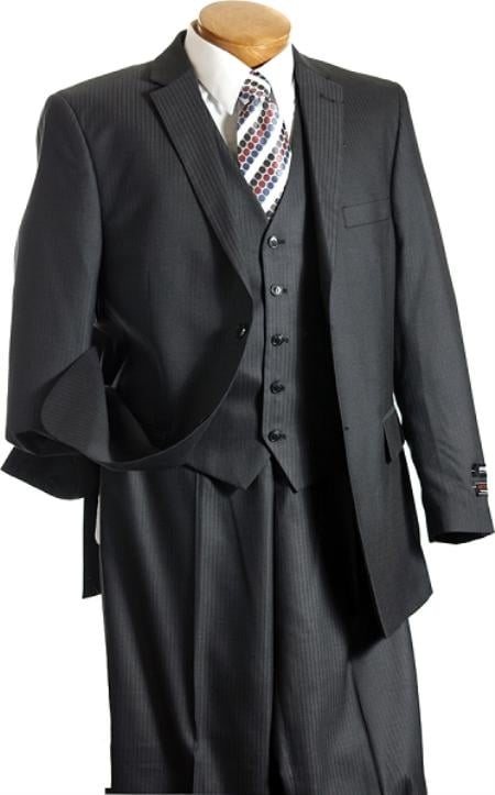 Mensusa Products Summer Light Weight Fabric 3PC Vested Charcoal TNT Mens three piece suit