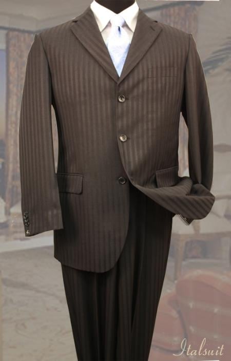 Brown Classic 2PC 3 Button Tone On Tone Stripe Mens cheap discounted Suit