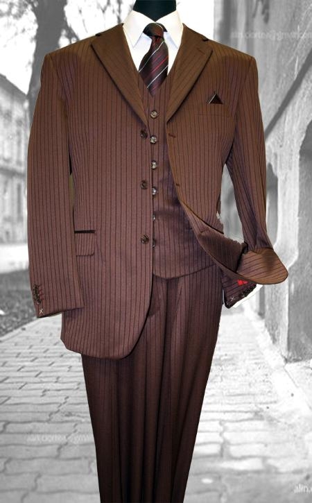 Mensusa Products Burgundy Classic 3PC 3 Button Tone On Tone Stripe Mens three piece suit