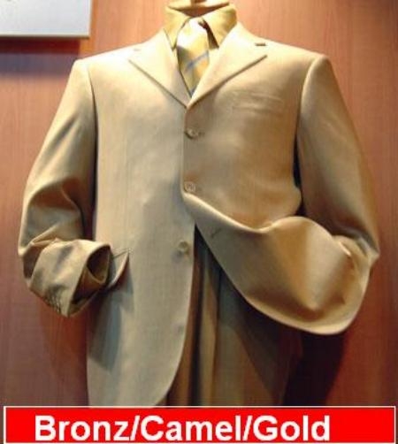SKU IPH625 Camel Gold Tan 3 Buttons Mens Super 120's Wool Suits