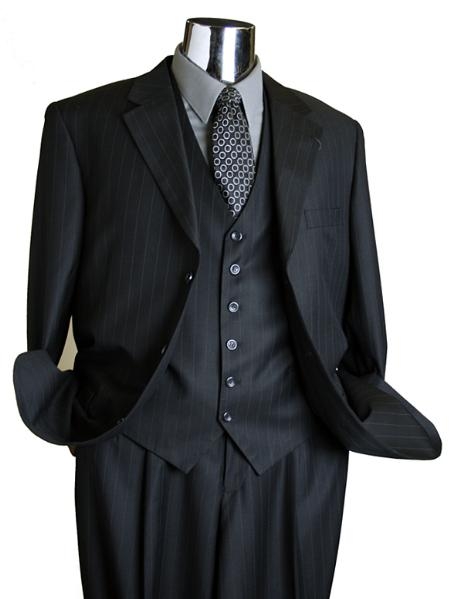Mensusa Products Caravelli Black Pin 3 Piece Vested Mens Italian Design three piece suit