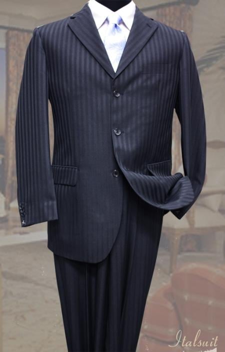 Classic 2PC 3 Button Navy Tone On Tone Stripe Mens cheap discounted Suit