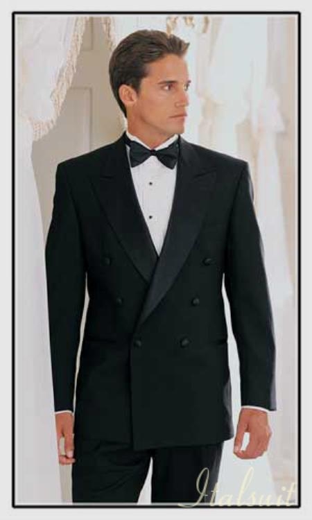 Mensusa Products Double Breasted Black Tuxedo Super Extra Fine Italian Wool Hand Made French Cut 6 on 1 Button Closer Style Jacket 769