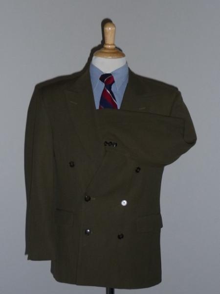 Mensusa Products Double Breasted Suit Jacket + Pleated Pants Super 140's 1 Wool Dark Olive Green