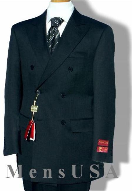 Double Breasted Suit Jacket + Pleated Pants Super 140's 1 Wool Dark Navy Blue