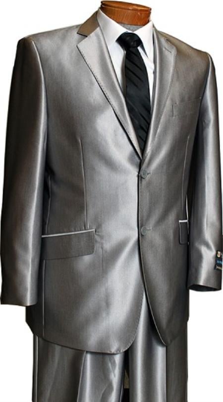 Mensusa Products Gianni Uomo Mens 2 Button Silver Slim Fit Shark Skin Suit