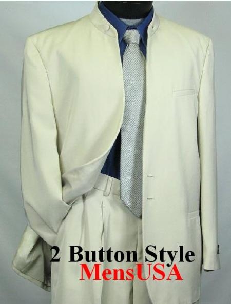 OffWhite Color Exclusive 2 Button Front Ivory Mandarin Collar Mens Suit