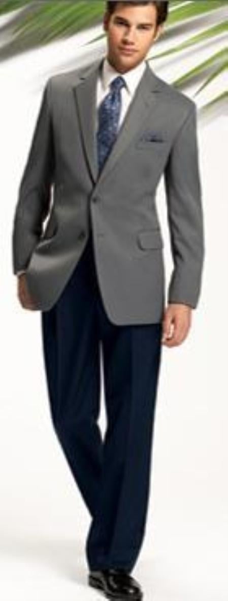 SKU GO2 Light Gray 2 Btton Jacket Navy Blue Pants Wedding Suit 