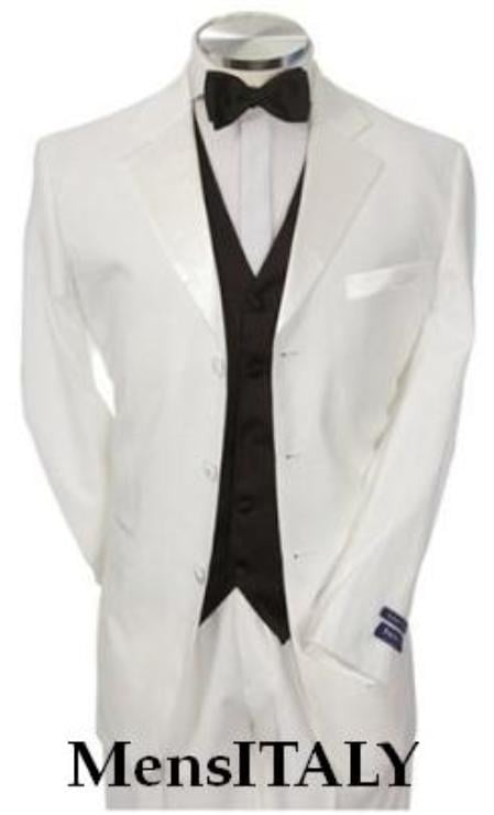 SKU MG27 Light Weight White Mens Tuxedo 3 Button Tuxedo Suit Black Vest