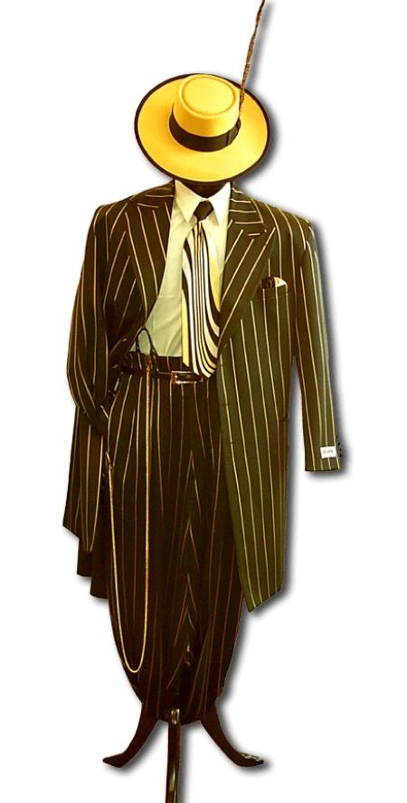 SKU ZTPT179 Men's Black Gold Pinstripe Dress 5 Button Fashion