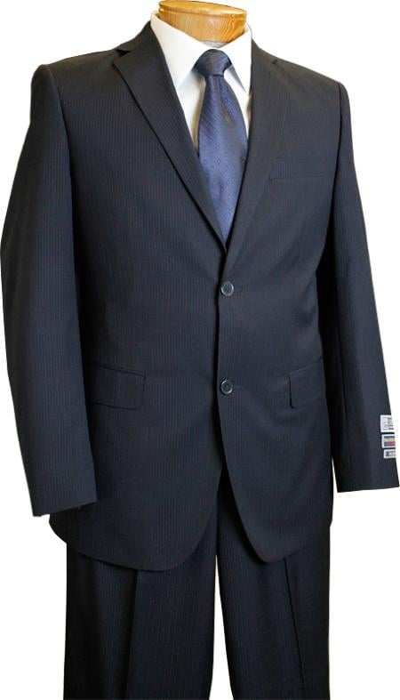 Mens Slim Fit Suit Single Breasted 2-Button Suit (Double Vented Jacket + Pants) Two Button Pinstripe Suit in Navy Blue