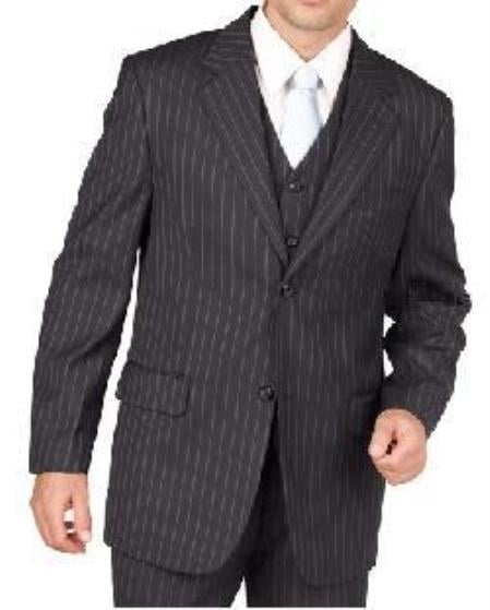 3 Piece 2 Button Suit Wide Leg Pant Wool-feel Black Mens Loose Fit Trousers Jacket and Vest Cheap