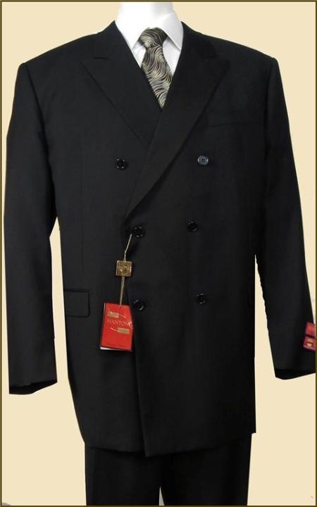 Mensusa Products Mens Double Breasted Suit Jacket + Pleated Pants Super 140's 1 Wool Solid Black