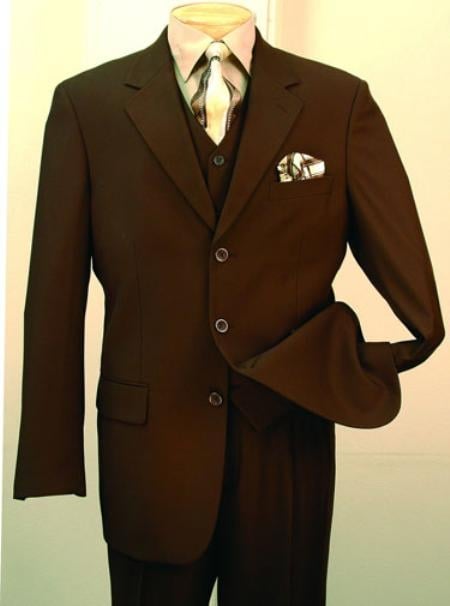 Mensusa Products Men's Fashion three piece suit in Super's Luxurious Wool Feel Brown