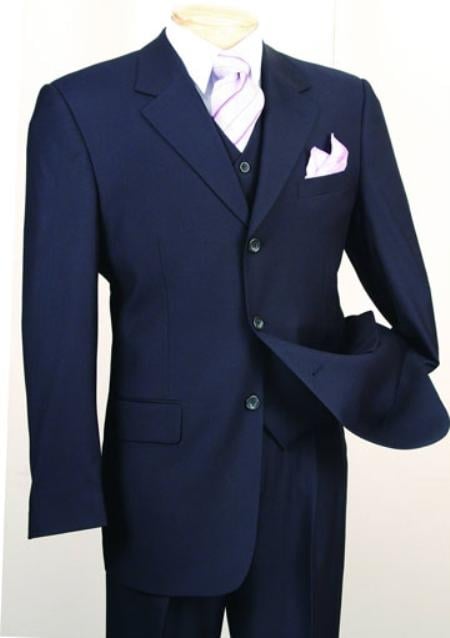 Mensusa Products Men's Fashion three piece suit in Super's Luxurious Wool Feel Navy
