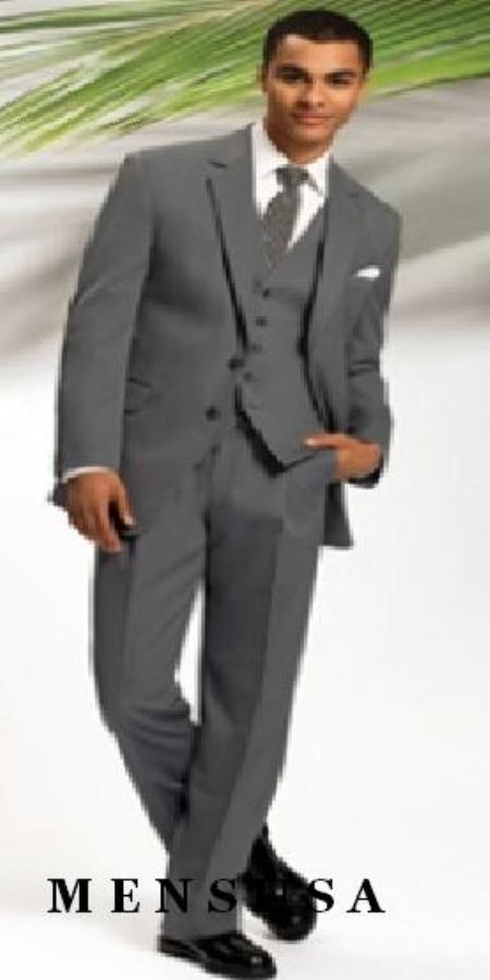 Mensusa Products Mens Gray 2 Button Vested 3 Piece three piece suit Jacket + Pants + Vest