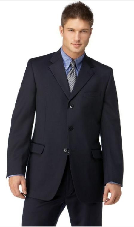 Men's Navy 3 Button Polyester affordable suit online sale