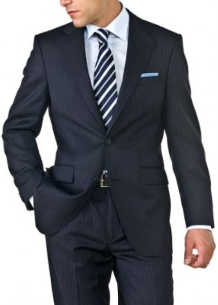 Mensusa Products Mens Navy Blue Shadow Stripe Two Button Suit