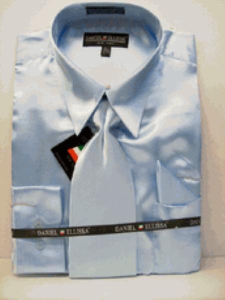 SKU GY661 Men 39s New Sky Blue Satin Dress Shirt Tie Combo Shirts 59