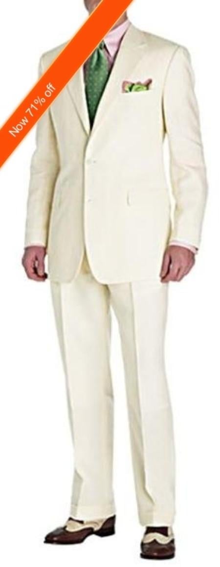 Mensusa Products Men's Suit Ivory 2Button Style Perfect For Wedding + Free Tie