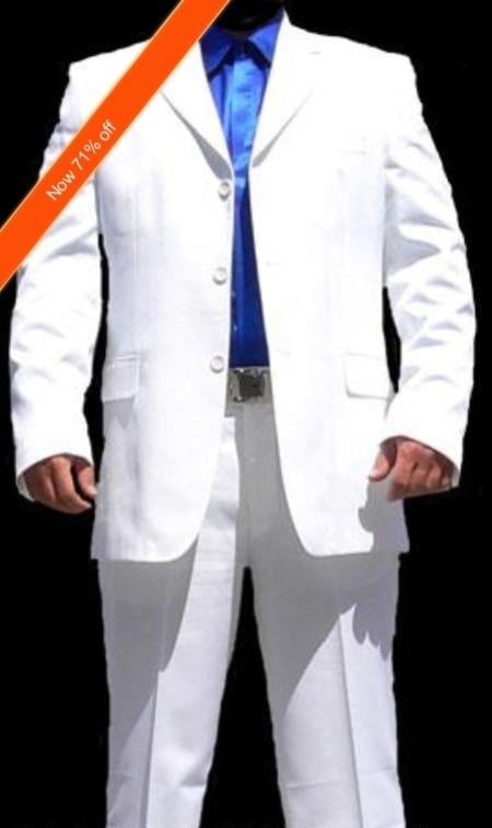 Men's Suit White 3Button Cool Suit + Free Tie