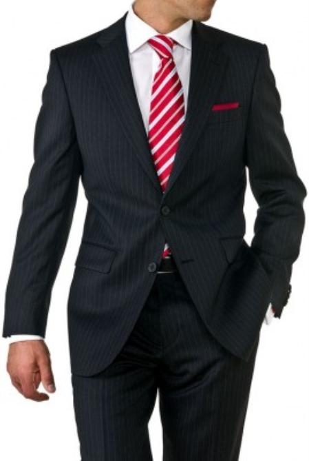 Mensusa Products Mens Two Button Black Pinstripe Suit