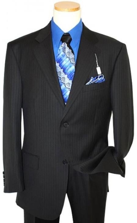 Mensusa Products Mens Two Button Black Shadow Ton on Ton Stripe Suit