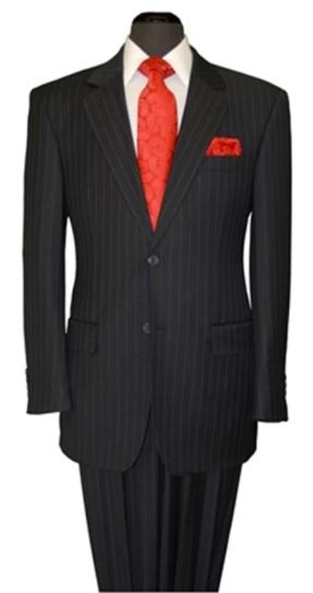 Mens Two Button Black Stripe Suit