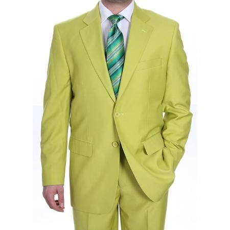 Mensusa Products Mens Two Button Suit Bright Neon Green~Kiwi~Celery