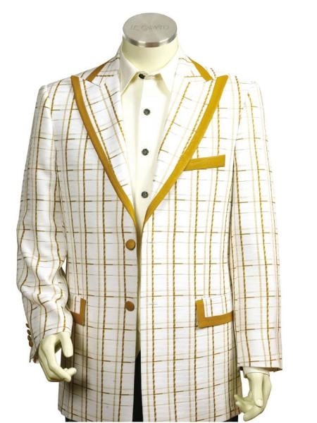 ... Men's Two Button Trimmed Two Tone BlazerSuitTuxedo White Gold 174