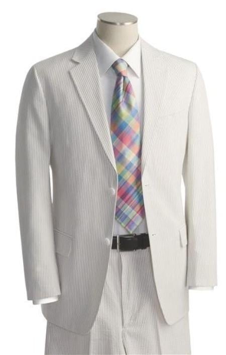 Mensusa Products Mens Two Button Vented Sky Blue Seersucker Suit (Jacket + Pants)