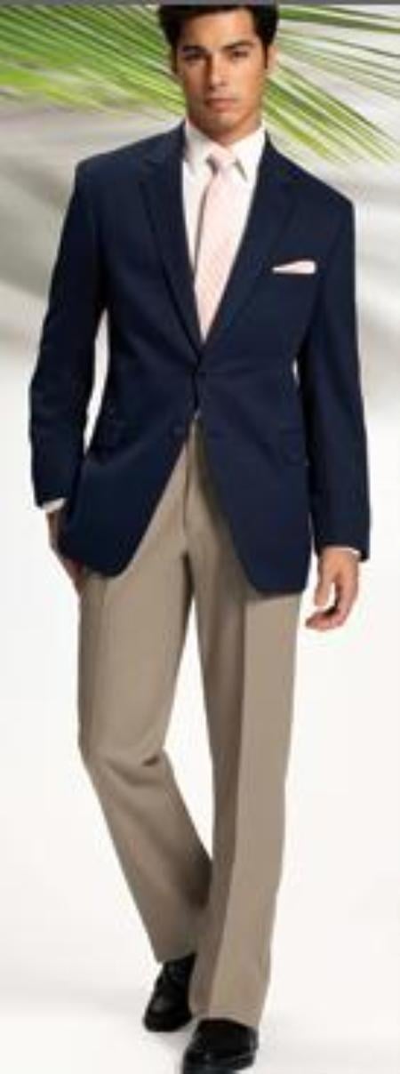 SKU MASH2 Navy Blue 2 Btton Jacket Tan Pants Wedding Suit As