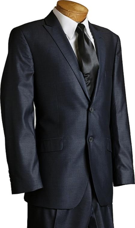 Mensusa Products Porto Filo Slim Cut Mens Italian Design Navy 2 Button Sharkskin Suit