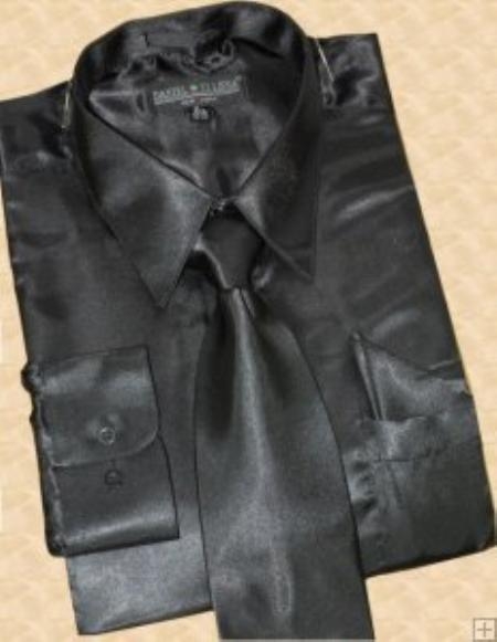 SKU#NK121 MEN'S NEW BLACK SATIN DRESS SHIRT TIE COMBO SHIRTS $59