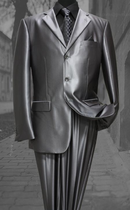 Mensusa Products Shiny sharkskin Single Breasted Mens Suit SideVented Charcoal