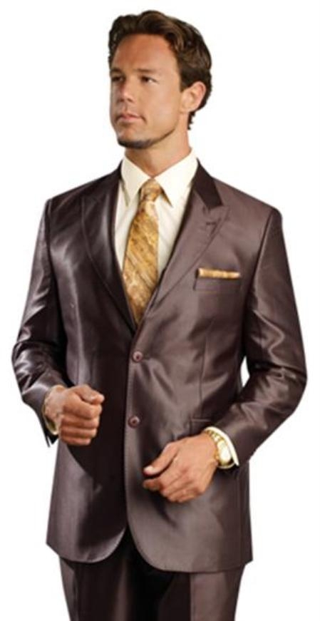Mensusa Products Shiny sharkskin Single Breasted Mens Suit SideVented Brown