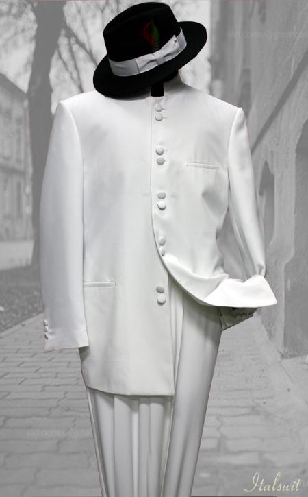 Mensusa Products Solid Color White Mandarin Collar 2PC Mens Suit