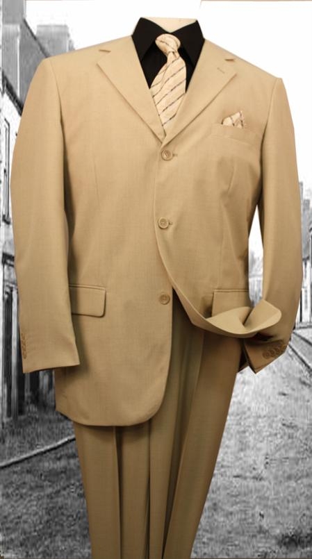 Steve Harvey 3-Button Suit - Beige/Khaki/Tan Super 120' with Open Inseam with 2 Pleated Pants