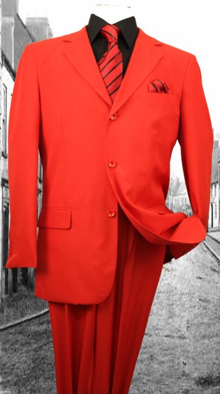 Mens 3-Button Suit Single Breasted Slim Fit with Double Pleated Pants Super 120' Suits - Red