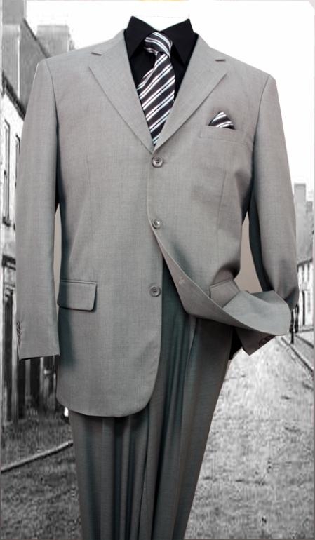 Mens 3-Button Suit Single Breasted Slim Fit with 2 Pleated Pants Super 120' Suits - Gray/Grey